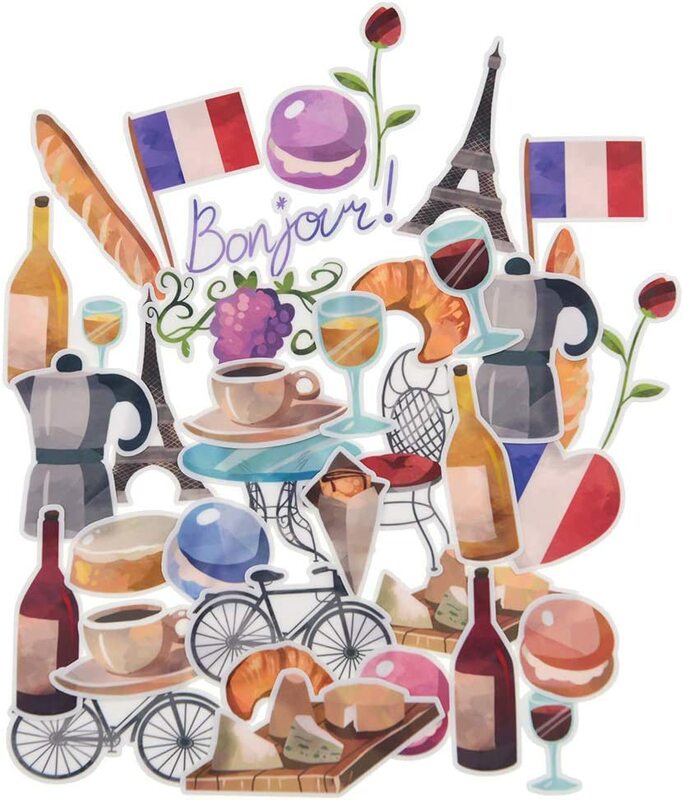 Pegatinas de comida de viaje Kawaii Paris para diario, álbum de recortes, calcomanías lindas para planificador, portátil, suministros de arte, regalo de cumpleaños, 36 piezas