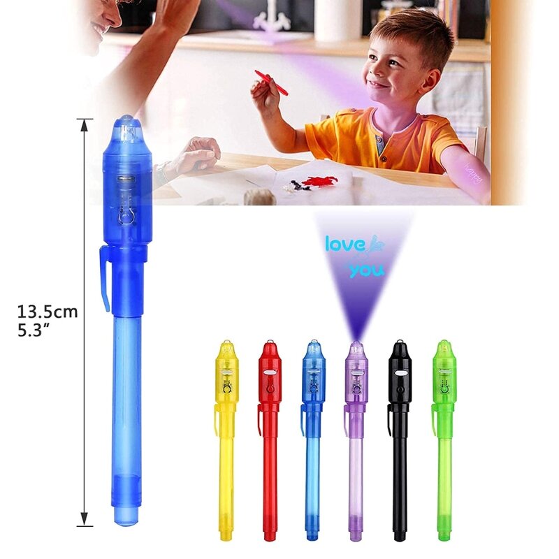 Penna a inchiostro invisibile con luce UV divertimento attività intrattenimento bomboniere omaggi natale Goody Bag refill er per bambini adulti D5QC