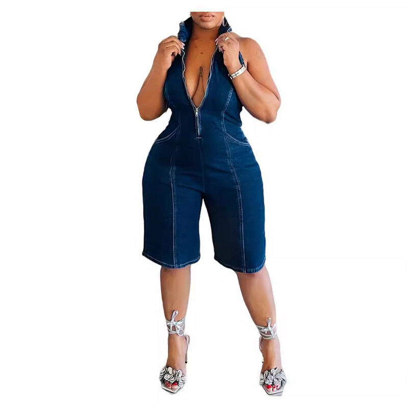 New Hanging Neck Open Back Jumpsuit, Hot Selling in Europe and America, Zipper Open Back Elastic Jumpsuit