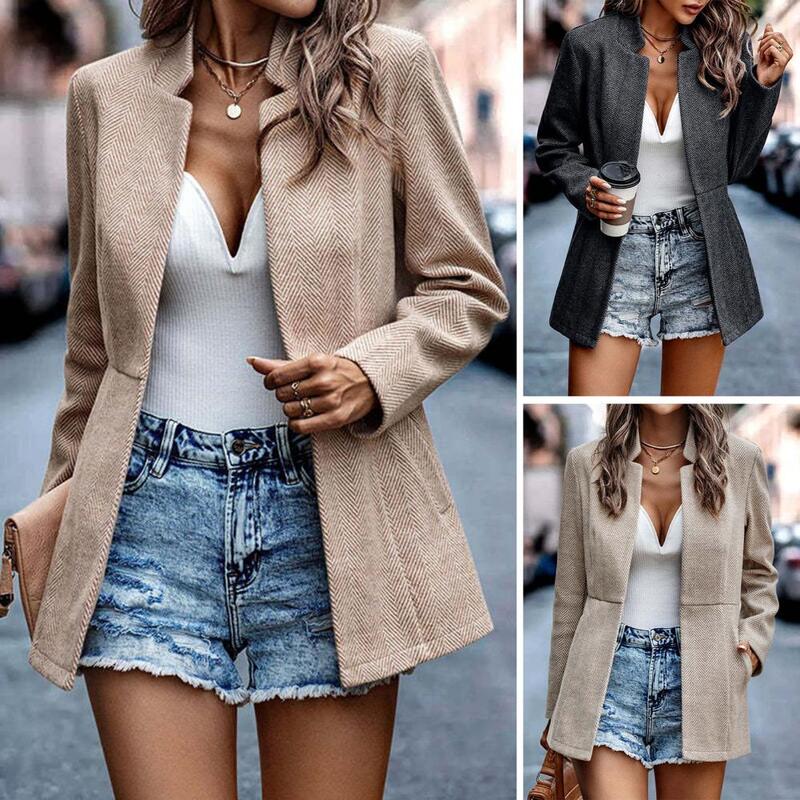 Stylish Office Lady Notched Collar Suit Coat Blazer Slim Fit Cardigan Blazer Solid Color for Outdoor