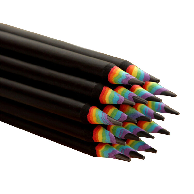 Pensil pelangi, 12 buah Set pensil pelangi untuk menggambar lukisan sketsa siswa sekolah hadiah seni