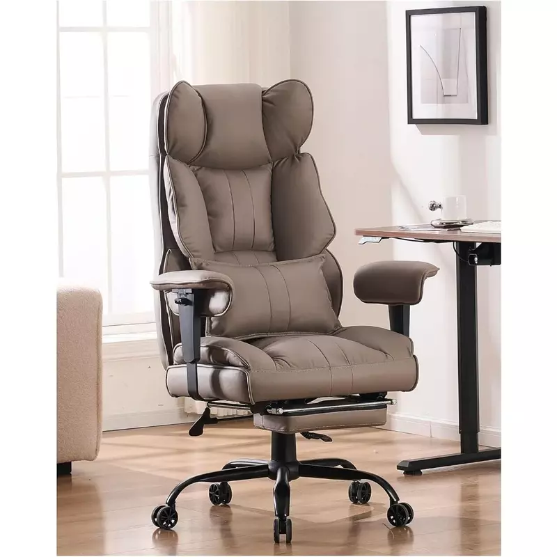 발받침 달린 높은 등받이 사무실 의자, 허리 통증 완화용 인체 공학적 사무실 의자, 무게 400 파운드, 검정색