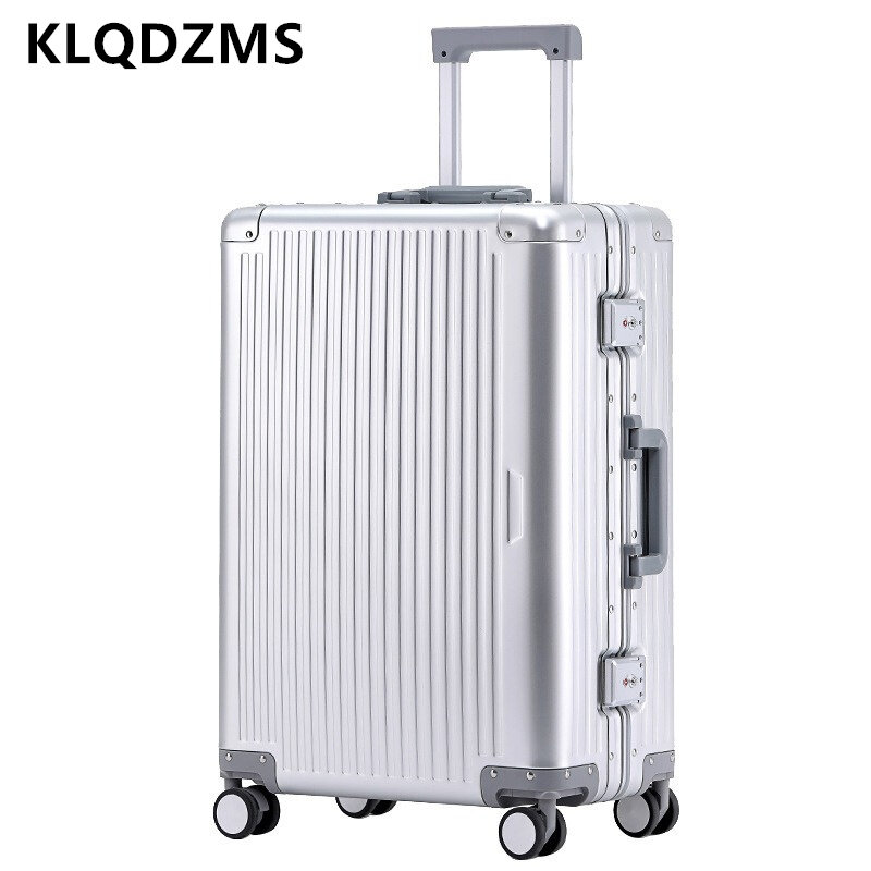 KLQDZMS koper baru 20 "24 inci, koper beroda logam campuran aluminium Universal, koper bingkai aluminium untuk semua
