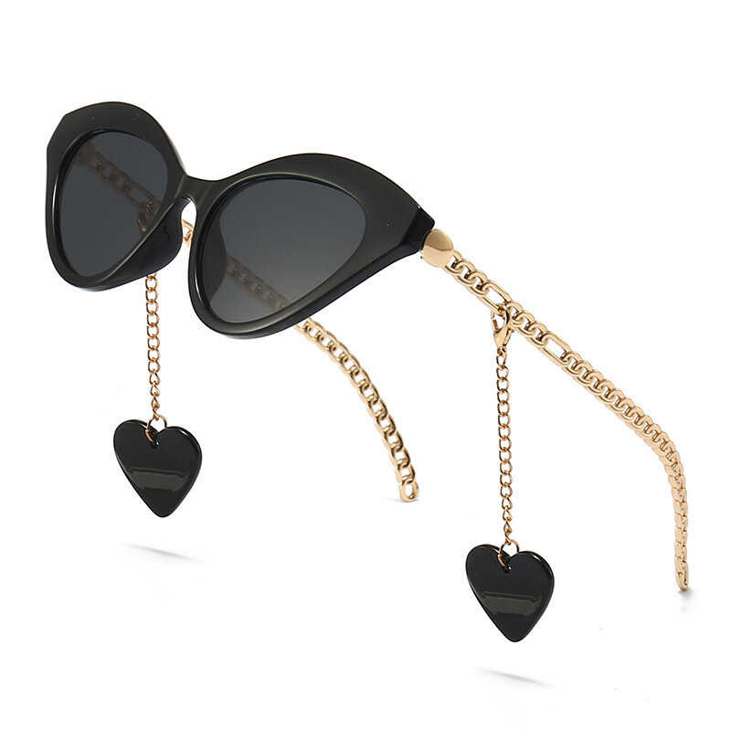 Gafas De Sol Retro con forma De ojo De gato para mujer, anteojos De Sol con cadenas De Metal, patas y colgante De amor, decoración UV400
