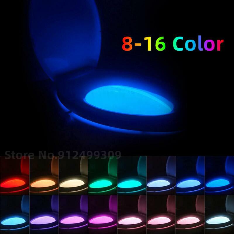 Impermeável LED Backlight para WC Bowl, Luminaria Lâmpada, WC Luz, Luz da noite, PIR, Sensor de movimento, 8 cores, 16 cores, novo