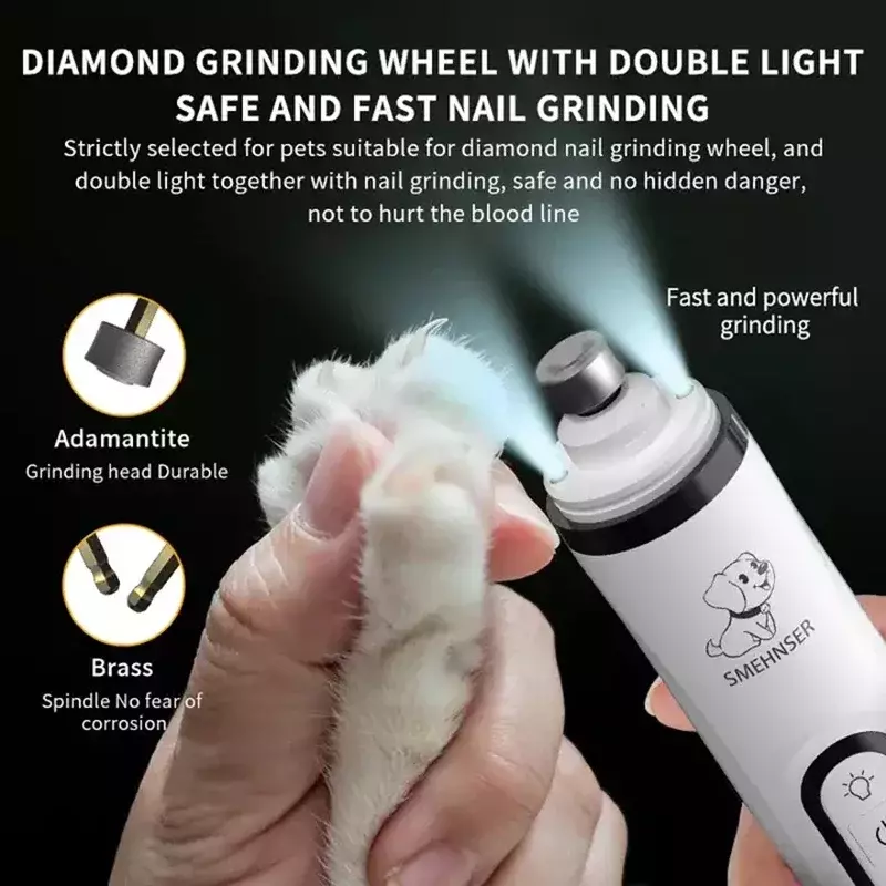 Pet elétrico Nail Grinder com luz LED, USB recarregável Clippers, patas cortador de unhas, grooming aparador, Pet fornecimentos