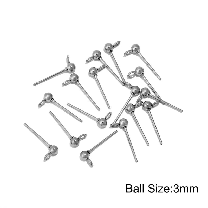 20Pcs orecchini a bottone a sfera in acciaio inossidabile 3/4/5/6mm con anelli di salto 2 stile per orecchini fai da te gioielli che fanno accessori risultati