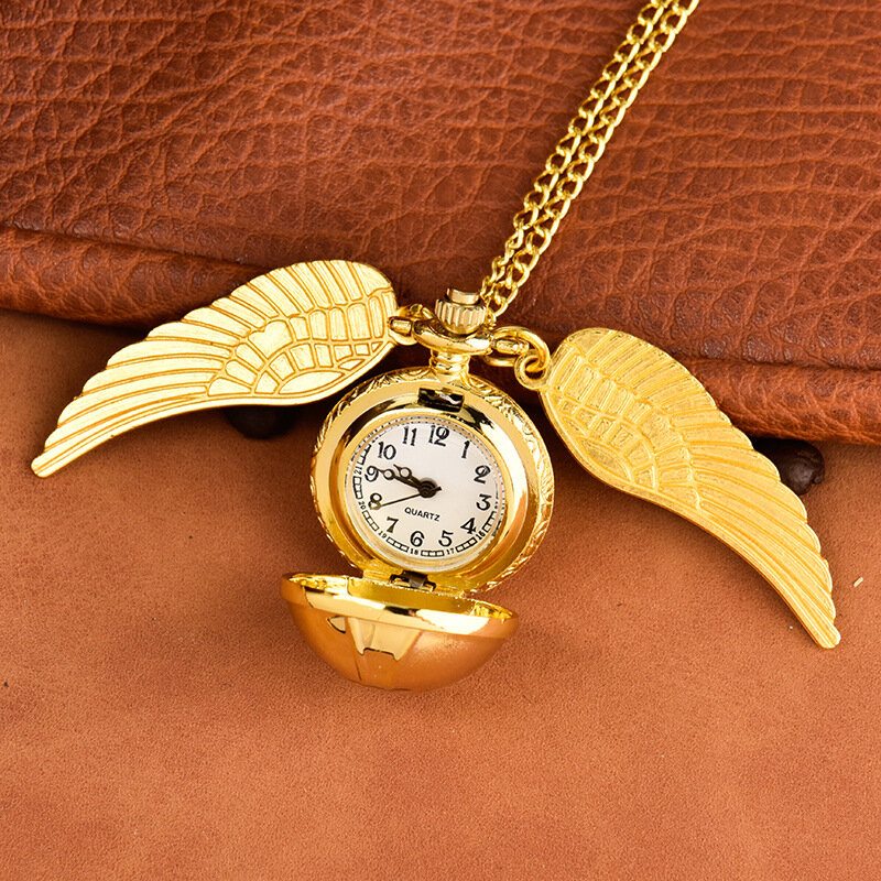 골든 볼 펜던트 포켓 시계, 골든 스니치 쿼츠 목걸이 시계, 사랑스러운 귀여운 시계 주머니, 어린이 선물