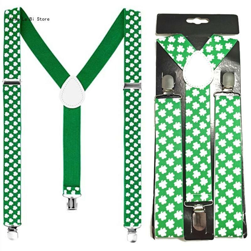 Green Braces Shamrock Suspender Braces SaintPatrick Day Celebration Accessories XXFD