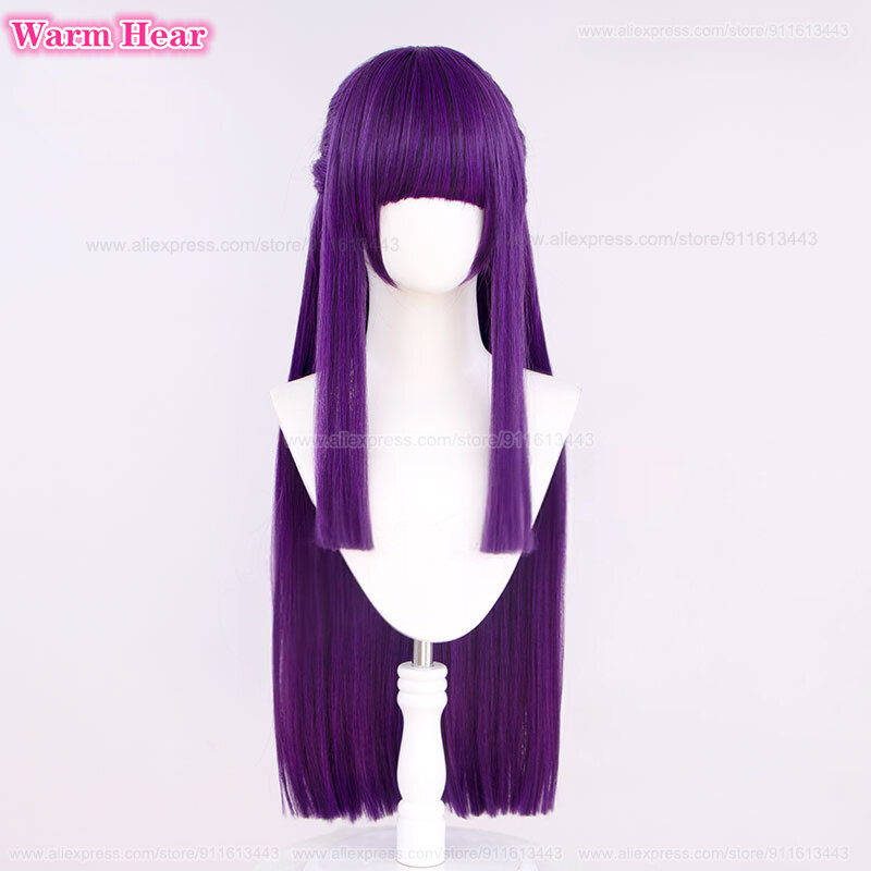 High Quality Fern Cosplay Wig Anime Purple Black 80cm Long Straight Hair With Headwear Heat Resistant Synthetic Wigs + Wig Cap