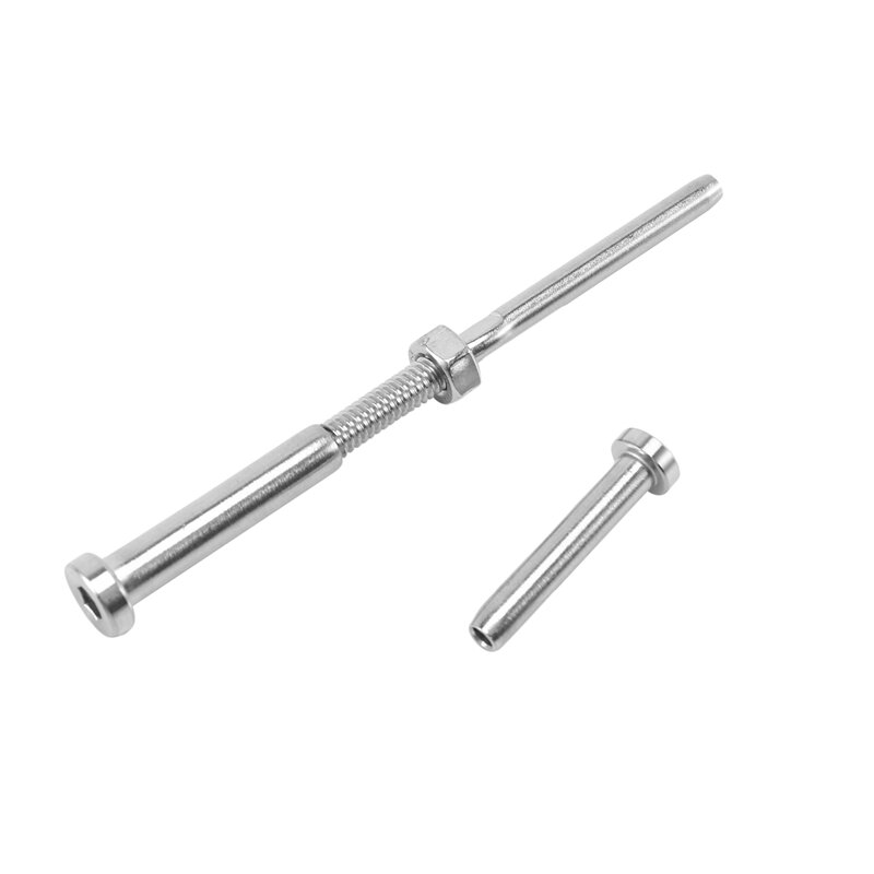20 Pairs Stainless Steel 316 Grade Cable Railing Threaded Stud Tensioner Receiver & Flat Head Stemball Terminal For 1/8 Cable