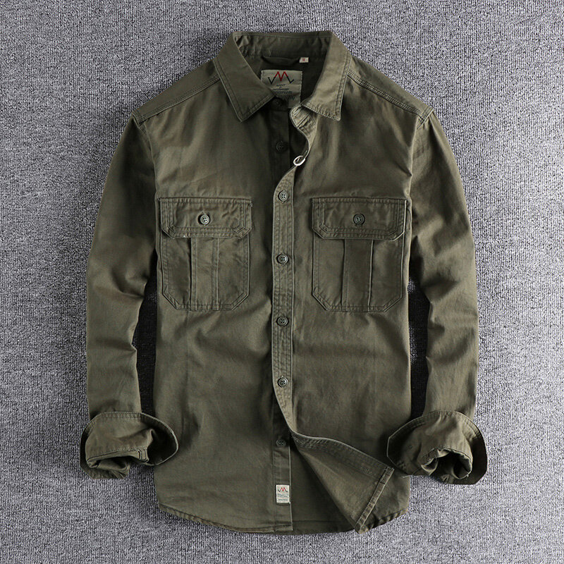 Модная стирка, рубашка в стиле n с длинными рукавами, мужская повседневная Молодежная куртка с двумя карманами, тонкое пальто