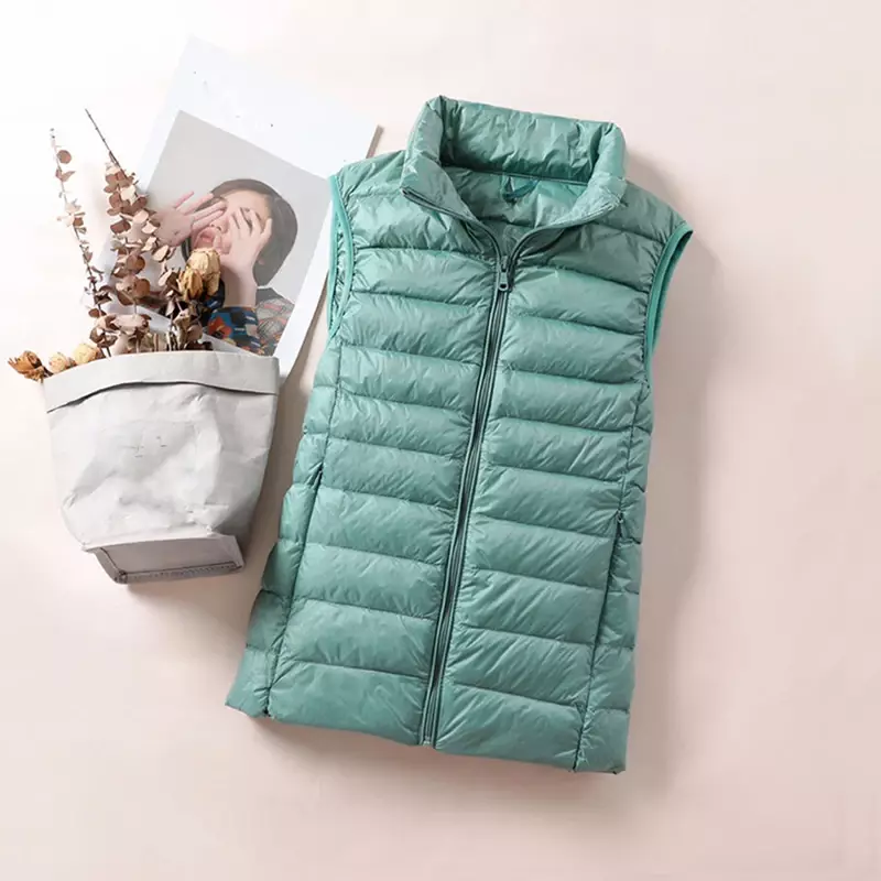 여성용 민소매 초경량 다운 조끼, 슬림 재킷, 소녀 질렛 플러스 경량 방풍 따뜻한 조끼, 휴대용 신제품