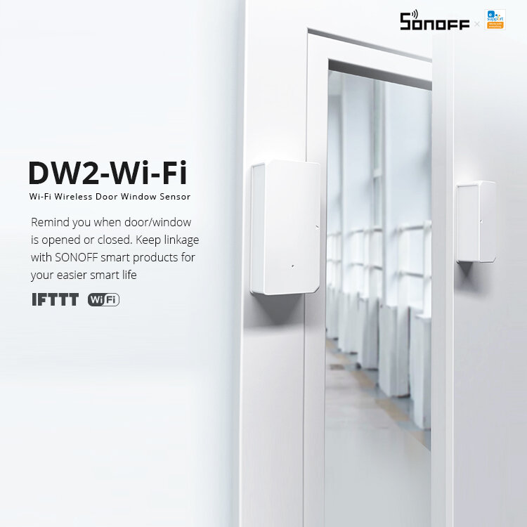 SONOFF-Sensor de ventana y puerta inalámbrico DW2, sistema de seguridad inteligente para el hogar, Detector a través de Ewelink, alertas de notificación por aplicación