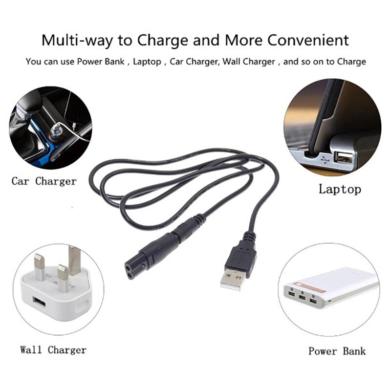 USB Adapter Charger Cable For Shaver Hair Clipper DC 5.5x2.1mm Male To C8 Tail Female Power Supply