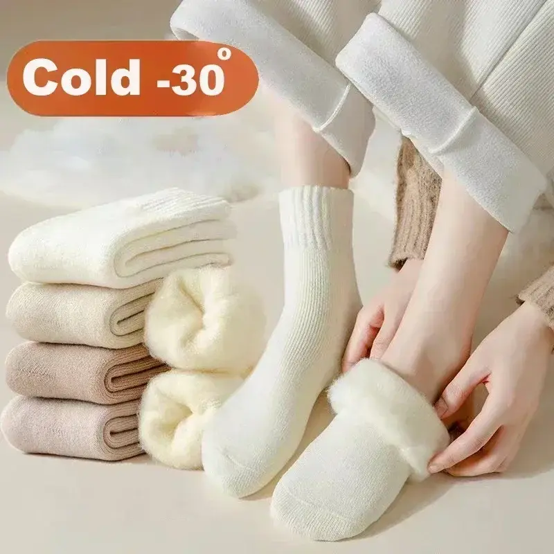 3 paia di calzini da donna in lana autunno inverno caldo neve Markron colore spesso peluche peloso morbido calze post-partum calze da notte da pavimento