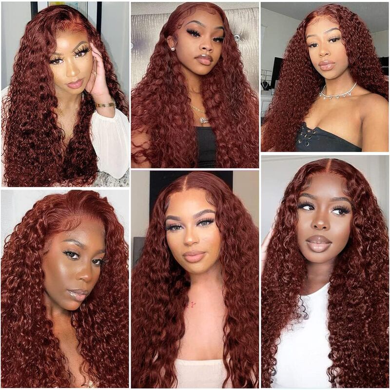 Reddish Brown Deep Wave 13x4 Lace Front Human Hair Wig Remy Copper Red Colored Water Curly 4x4 Closure Frontal Human Hair Wigs