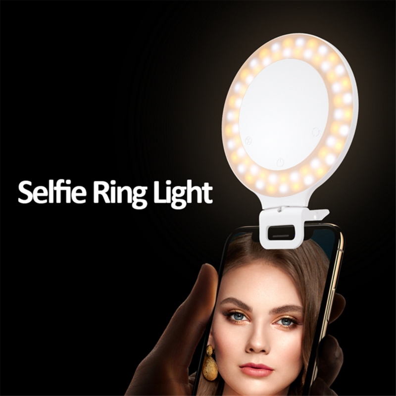 Lampu Selfie klip Video LED, alat penerangan ponsel/Laptop klip portabel kamera dengan cahaya cincin perjalanan 3500-8000K dapat diredupkan