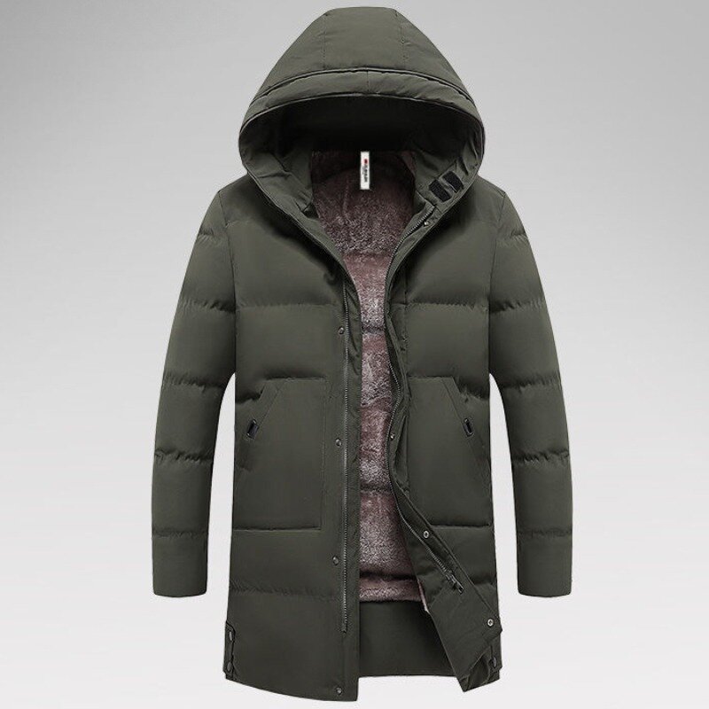 Новинка 2023, мужское хлопковое пальто, зимняя куртка, свободные парки средней длины, толстая флисовая верхняя одежда для отдыха, модное пальто с капюшоном