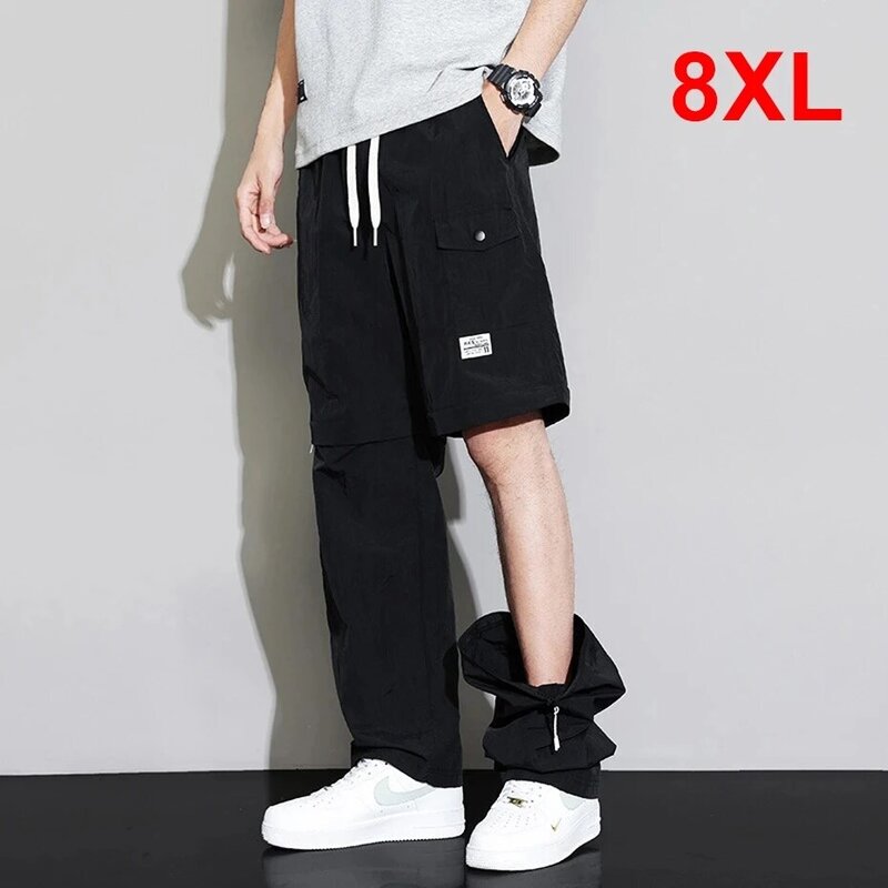 Calça de carga destacável masculina, calça reta casual com elástico na cintura, calções de verão grandes, plus size 8XL, 8XL