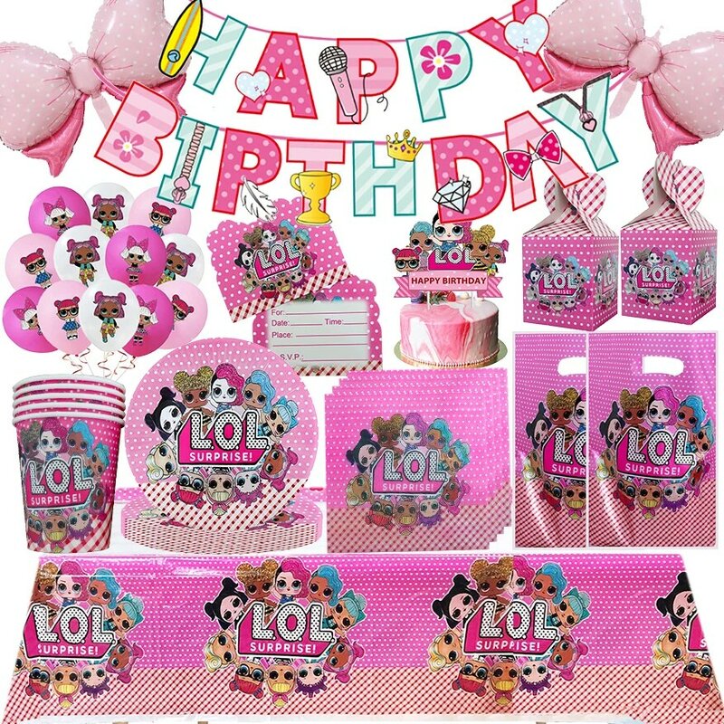 Украшение для дня рождения девочек, детские сувениры, розовая тема, мультяшный детский душ, аксессуары для воздушных шаров, посуда, торт, Топпер, Декор