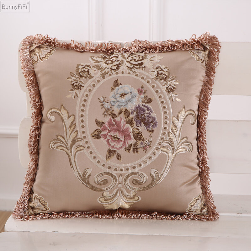 Jacquard European Vintage Pillow Case Cushion Cover 45x45cm Soft Home Decorative Pillow Cover 48x48cm Red Ivory Brown Tassels