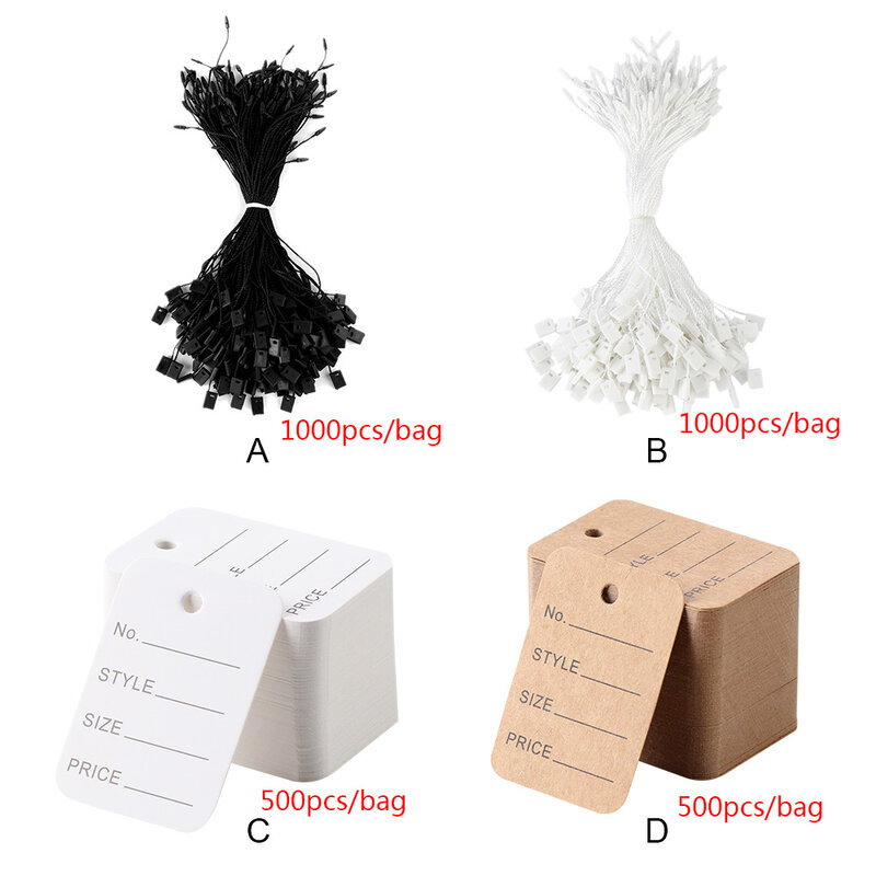 500/1000PCS Fasteners Retail Snap Lock Fittings Clothing Label Hangtags Price Tags Hang Tag String