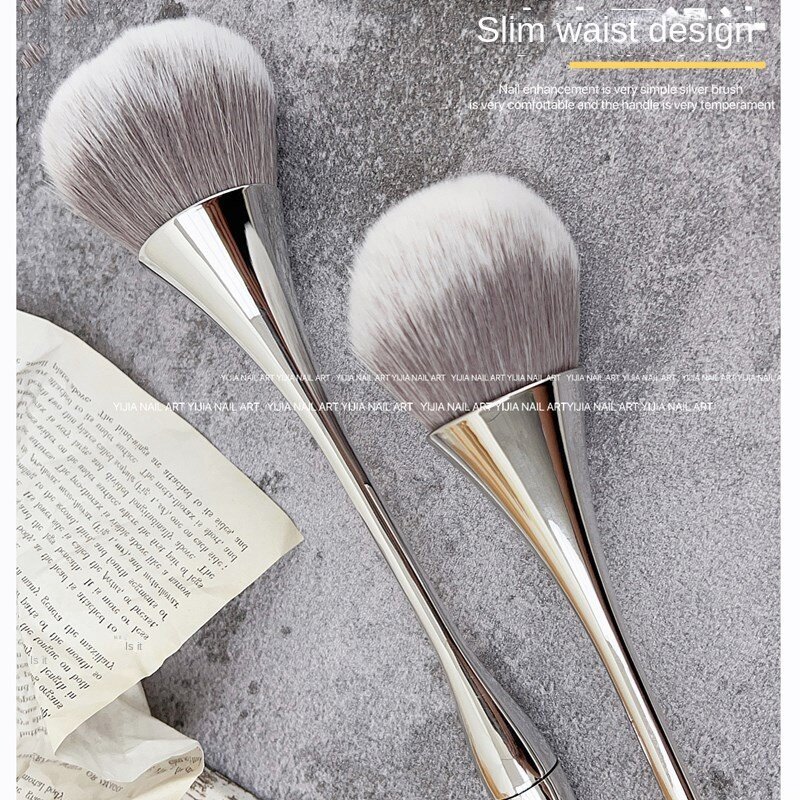 Minimalism Nail Brush For Manicure Art Soft Big Head Gel Polish Dust Cleaning Brushes Silver Nail Art Brush Nail Accesories Tool