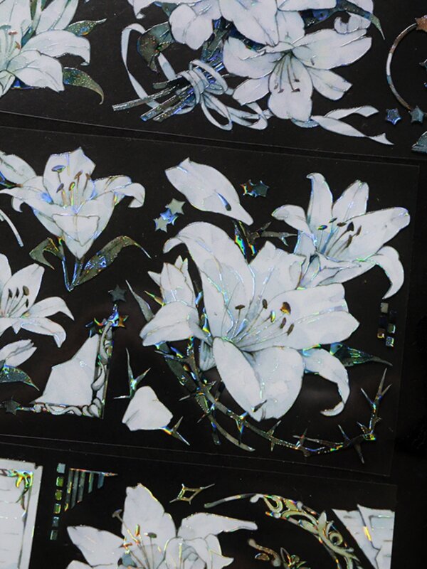 Винтажная Блестящая лента Washi для домашних животных с цветами лилии