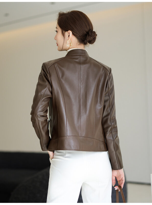 2023 jaket kulit asli wanita mode musim semi musim gugur jaket kulit domba asli sepeda motor pakaian kulit alami baru wanita