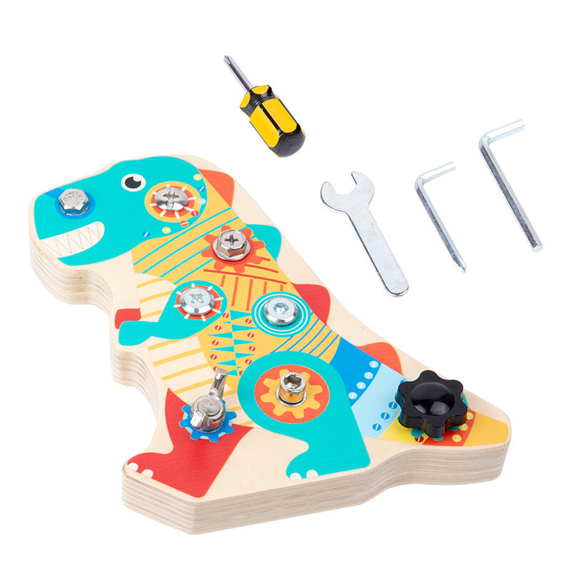 Juguete de madera Montessori para niños pequeños, juego de ensamblaje de tornillo de dinosaurio, educación para la vida, aprendizaje de habilidades motoras