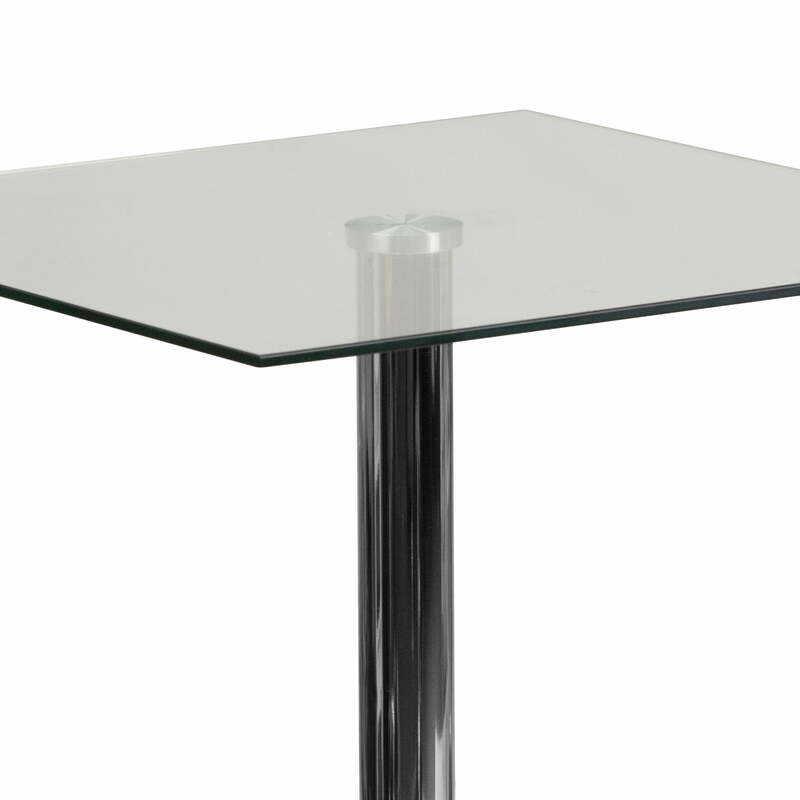Table de bar carrée en verre avec base chromée, comptoir de table de pub, table à manger recommandée, 23.75 en effet, 30 po H