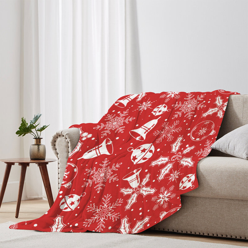 Manta de franela navideña, copo de nieve rojo, manta de lana navideña, suave, felpa, cálida, manta de cabina de invierno