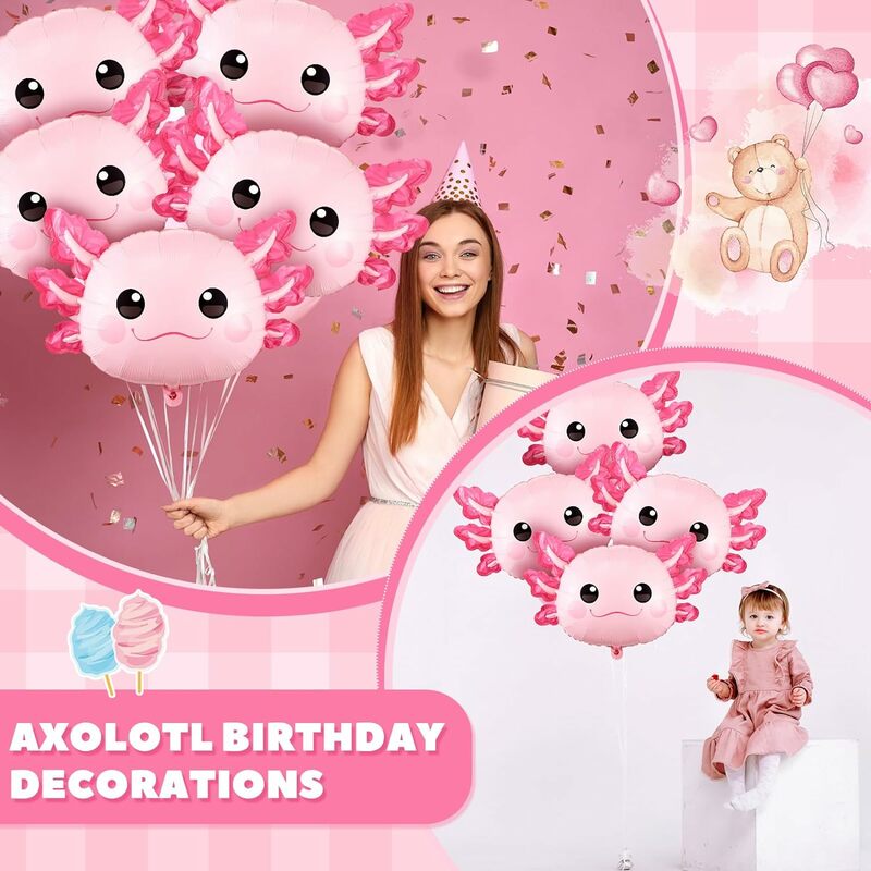 Globo de papel de aluminio Axolotl, decoraciones para fiesta de cumpleaños, suministros inflables rosas para fiesta temática Axolotl