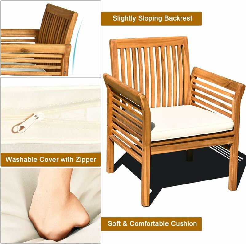 4/8pc zestaw sof drewno akacjowe na zewnątrz w/wodoodporne poduszki, wyściełane Patio stół z krzesłami rozmowy w/stolik kawowy