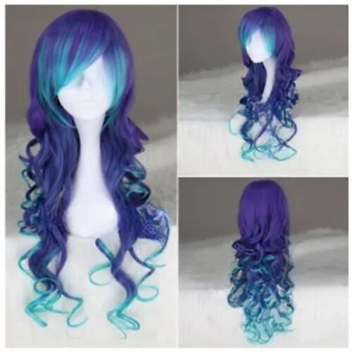 Новый модный длинный смешанный синий кудрявый парик для косплея