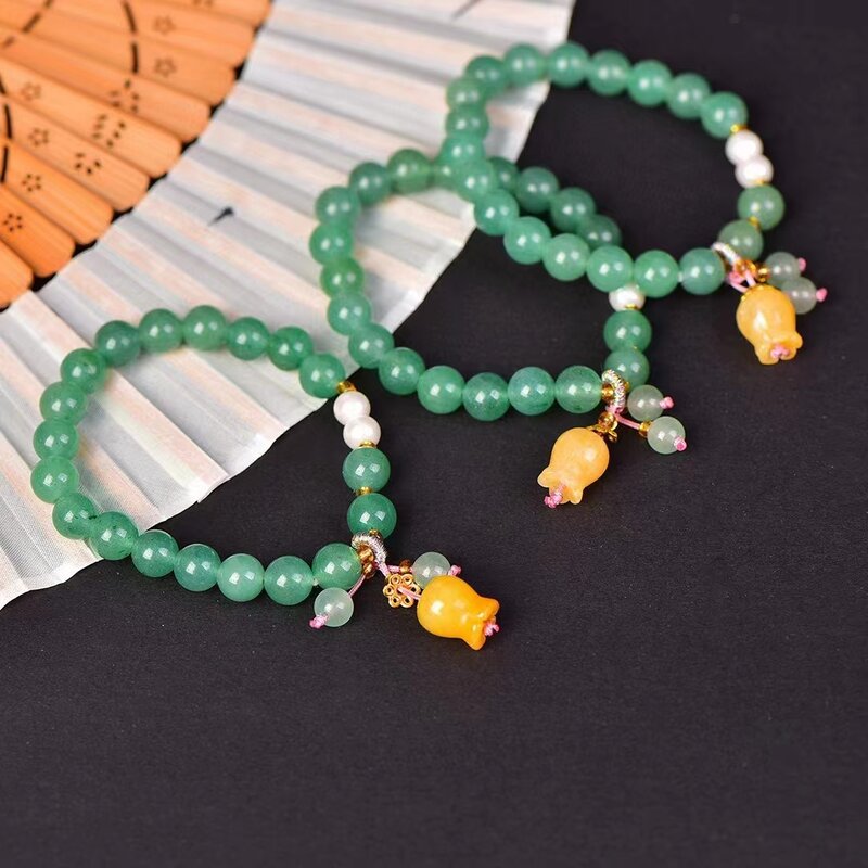 8mm Round Beads Aventurine Jade Bracelet Natural Stone Hand Chain Womens Amulet Jewelry Stylish Social Party Gemstone Jewellery