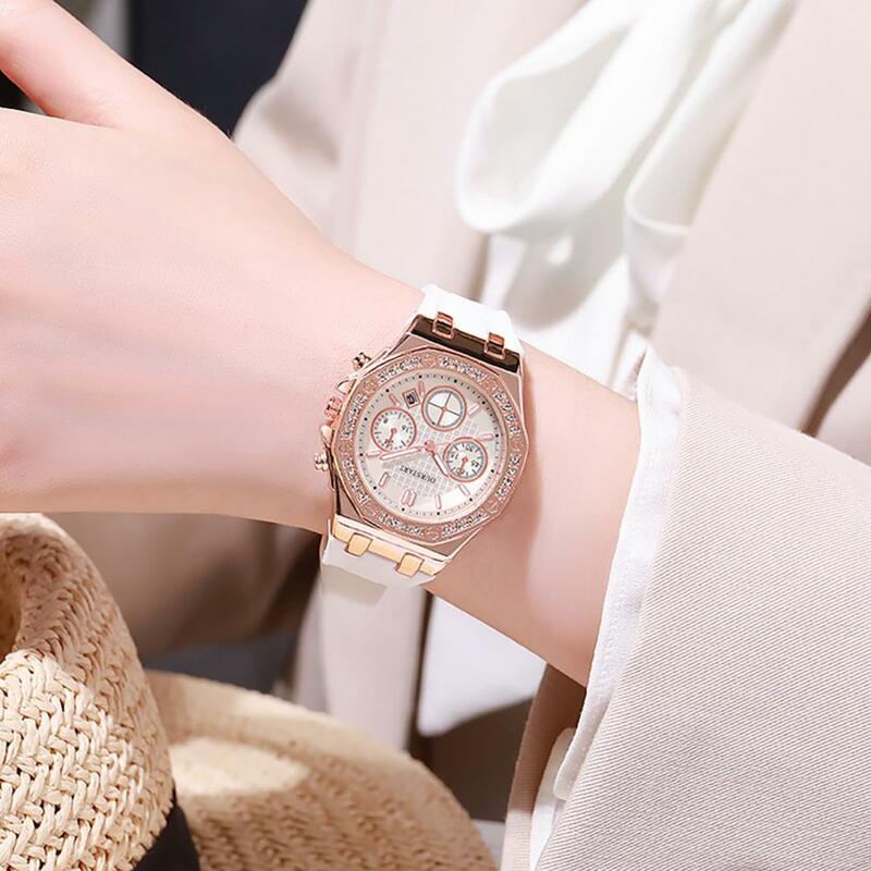 Outfit Watch elegante orologio al quarzo da donna con cinturino in lega con calendario con strass alta precisione per l'orologio da donna per il pendolarismo