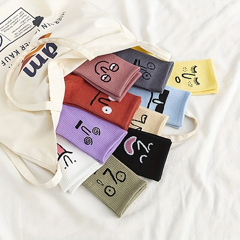 Neue 5/10 Paar hochwertige Emoticon-Socken für Männer und Frauen, bonbon farbene Casual-Socken in Cartoon-Farbe, trend ige Emoticon-Socken für Paare