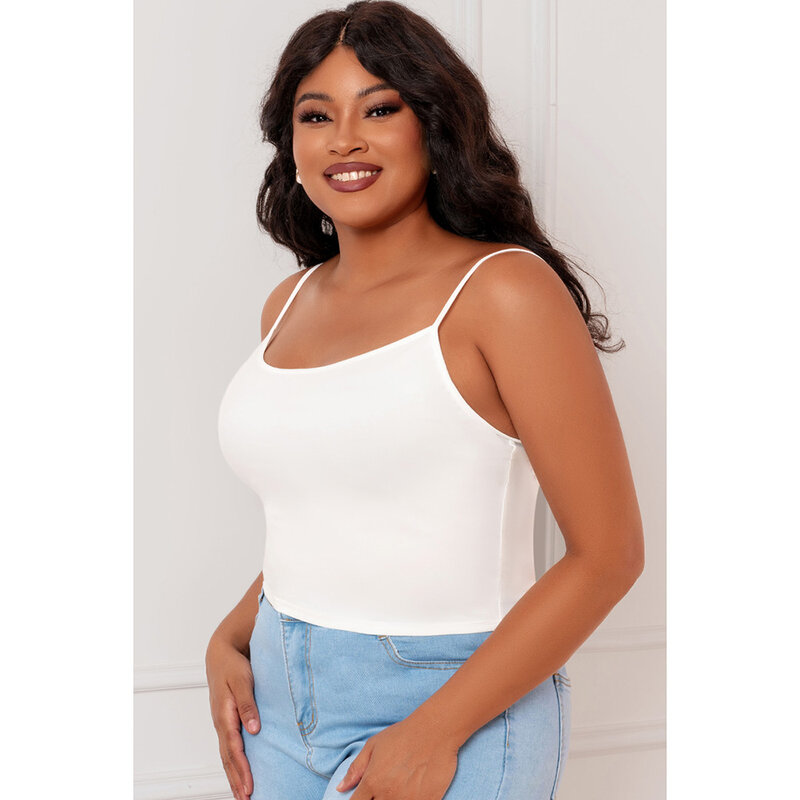 Plus Size Casual Witte Mouwloze Tanktop Met Dunne Band
