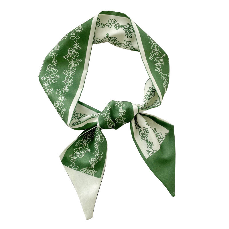 2022 new small fresh green hairband long small silk scarf women's hair tie wrap silk scarf streamer