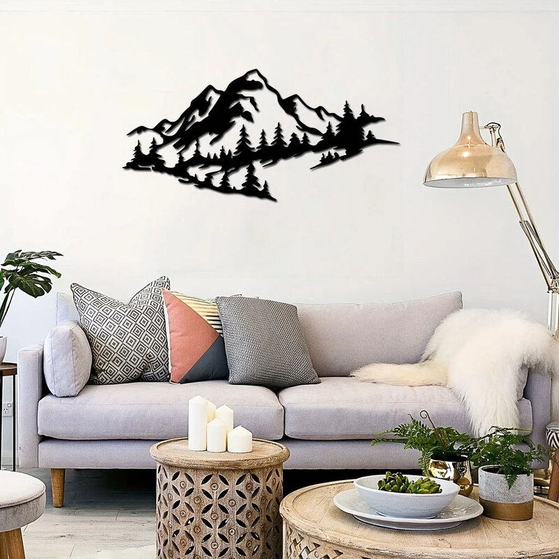 Décoration murale en métal avec vue sur la montagne pour la maison, degré de rouille, décor mural extérieur et intérieur en fer, art mural, artisanat