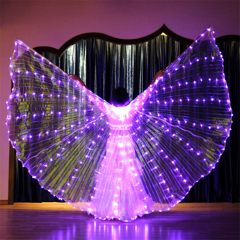Taniec brzucha skrzydła LED kobiety Performance fluorescencyjny motyl Isis skrzydła taniec brzucha karnawałowy kostiumy Led pokazy