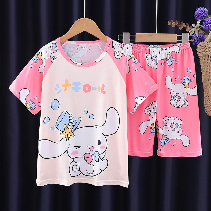 Pijamas de Anime Kawaii para niños, ropa de dormir de seda de leche, conjuntos de ropa de casa para niños, Cinnamoroll Kuromi My Melody, 2024