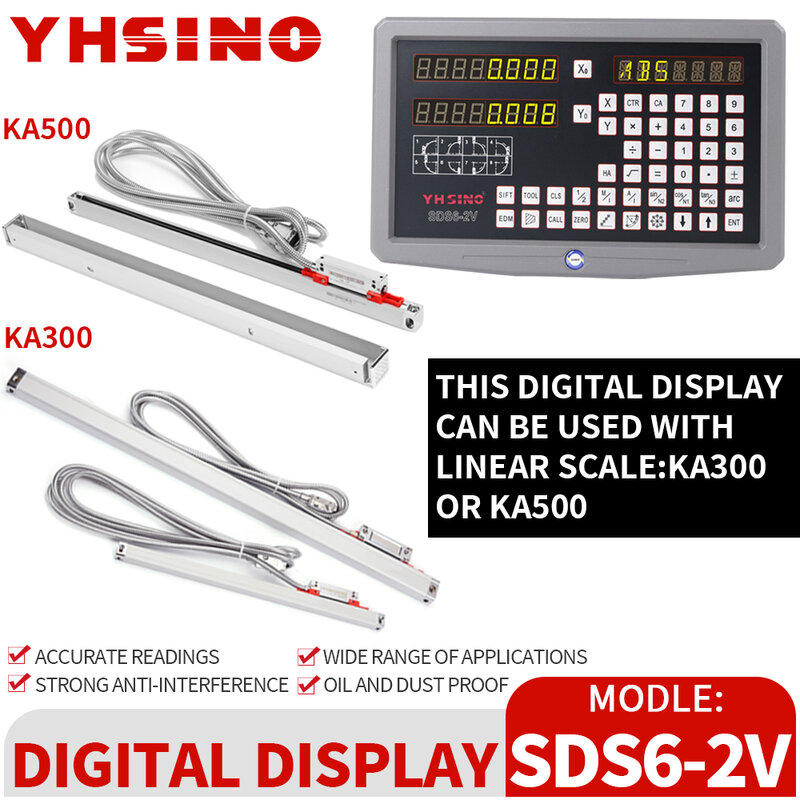 سريع وصول YHSINO/KA300/ka500الخطي مقياس التشفير SDS6-2V المعادن الرقمية قراءات مطحنة مخرطة Dro القرار 5μm العمل طول 1020