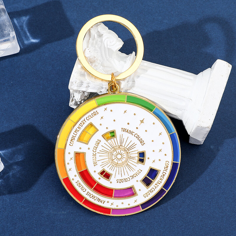 Chaveiro rotativo círculo cromático, criativo giratório chaveiros, roda cor