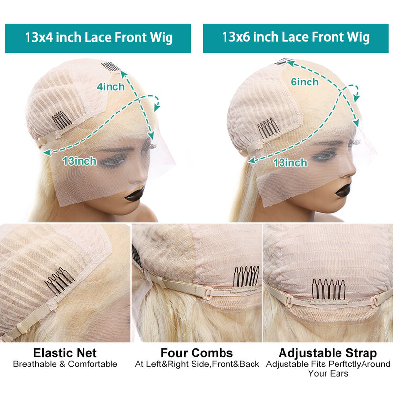 Perruque Lace Front Wig naturelle bouclée, Deep Wave, blond miel 613, 13x6 HD, 38 pouces