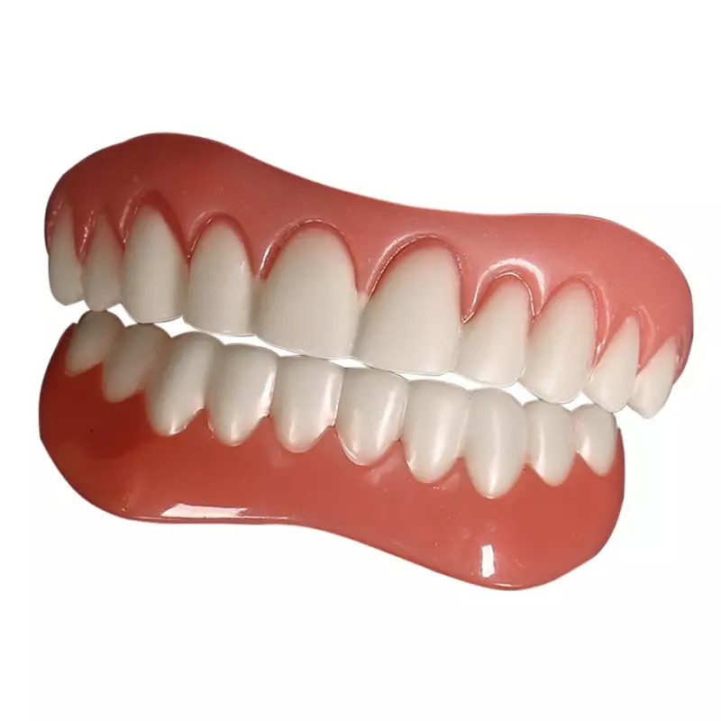 Uśmiech zęby fałszywe szelki dolna i górna fałszywe zęby fornir żel krzemionkowy sztuczne zęby zdejmowana proteza pielęgnacja jamy ustnej stomatologia fornir