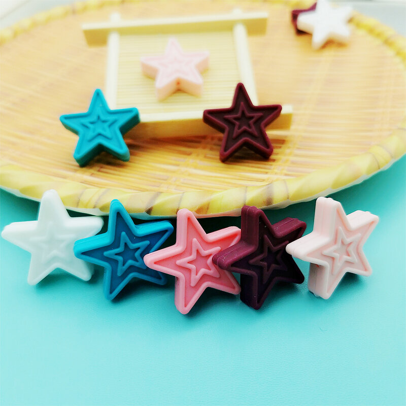30*30mm 50pc/lot Star Silicone Beads Baby Teething Pacifier Chains Necklace Accessories Safe Food Grade Nursing Chewing BPA Free
