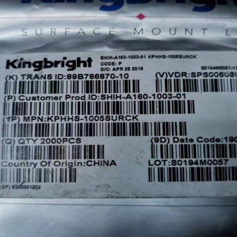 KPHHS-1005SURCK LEDレッドスーパーブライトレッドライト、100個、0402